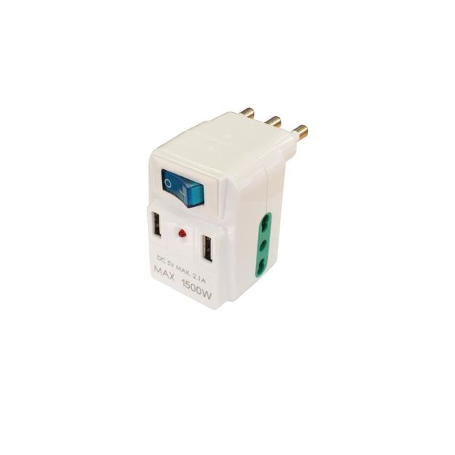 EXTRASTAR ADATTATORE 16A CON INTERRUTTORE CON 2USB+2PRESE 10/16A