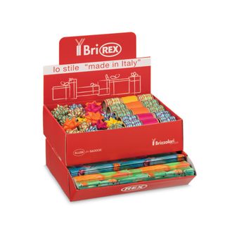 Espositore 100 fogli carta regalo raso + 50 stelle + 30 rocchetti Bri Rex fanta…