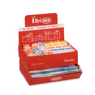 Espositore 100 fogli carta regalo raso + 50 stelle + 30 rocchetti Bri Rex fanta…