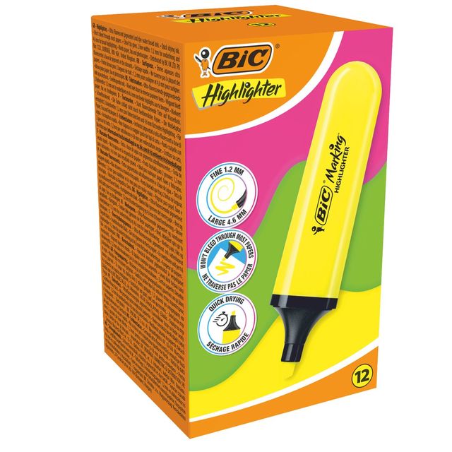 Evidenziatore Flat - punta a scalpello - tratto da 1,2mm-4,6mm - giallo - Bic -…