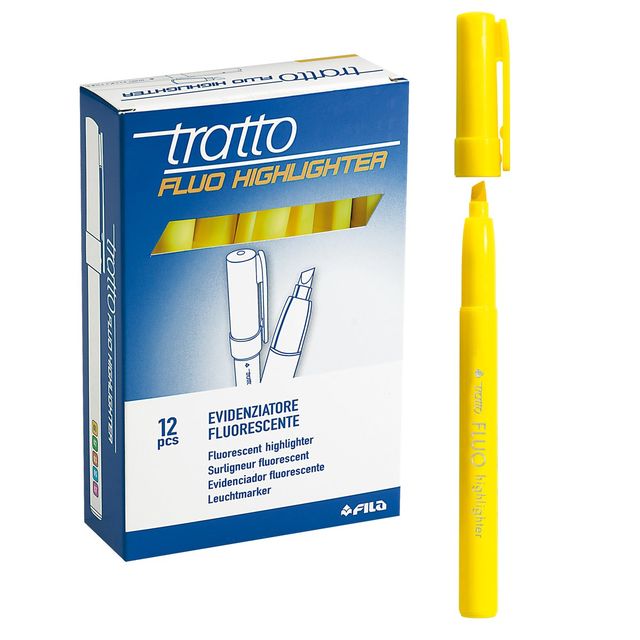 Evidenziatore fluo Highlighter - punta a scalpello - giallo - Tratto - conf. 12…