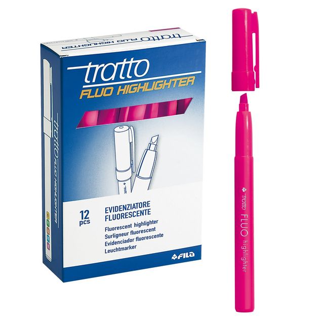 Evidenziatore fluo Highlighter - punta a scalpello - rosa - Tratto - conf. 12 p…