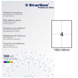 Etichette adesive - in carta - permanenti - 105 x 140 mm - 4 et/fg - 100 fogli …