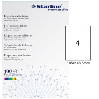 Etichette adesive - in carta - permanenti - 105 x 148,5 mm - 4 et/fg - 100 fogl…