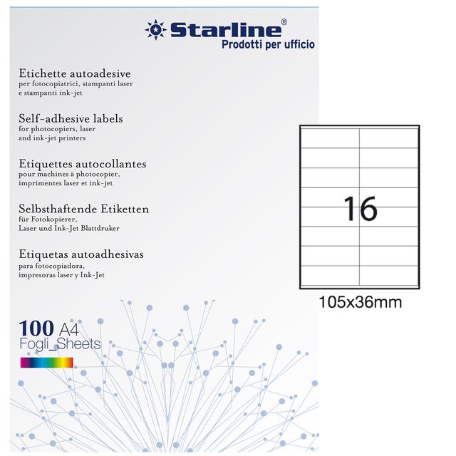 Etichette adesive - in carta - permanenti - 105 x 36 mm - 16 et/fg - 100 fogli …