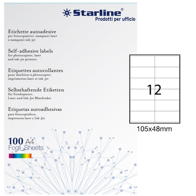 Etichette adesive - in carta - permanenti - 105 x 48 mm - 12 et/fg - 100 fogli …