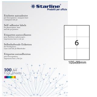 Etichette adesive - in carta - permanenti - 105 x 99 mm - 6 et/fg - 100 fogli -…