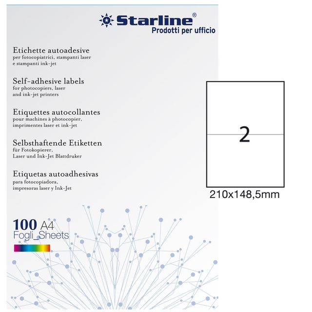 Etichette adesive - in carta - permanenti - 210 x 148,5 mm - 2 et/fg - 100 fogl…