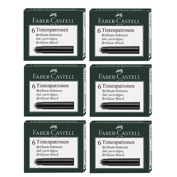 Faber-Castell - Cartuccia inchiostro - permanente - nero brillante - pacco da 6