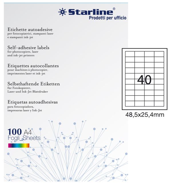 Etichette adesive - in carta - permanenti - 48,5 x 25,4 mm - 40 et/fg - 100 fog…