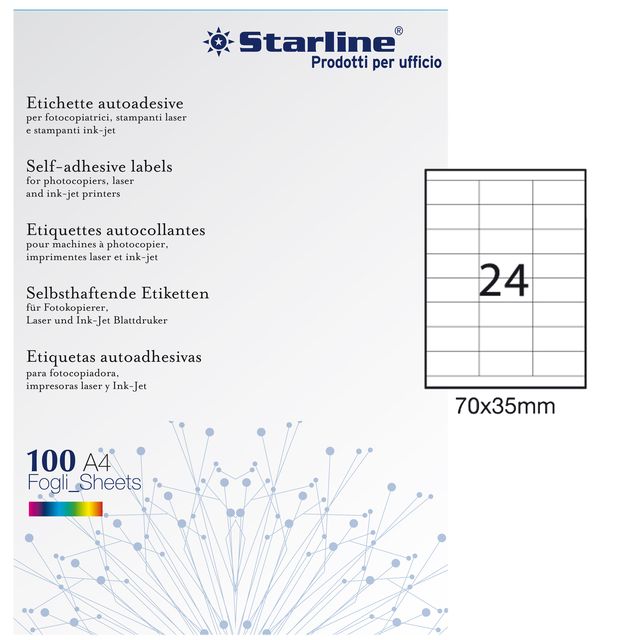 Etichette adesive - in carta - permanenti - 70 x 35 mm - 24 et/fg - 100 fogli -…