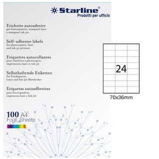 Etichette adesive - in carta - permanenti - 70 x 36 mm - 24 et/fg - 100 fogli -…