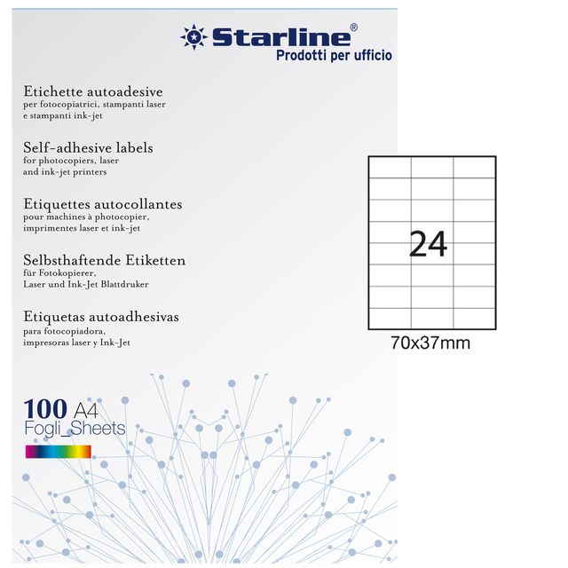 Etichette adesive - in carta - permanenti - 70 x 37 mm - 24 et/fg - 100 fogli -…