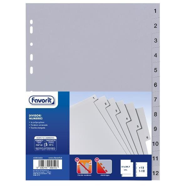 Favorit - Divisorio - 12 parti - prestampato: 1-12 - per A4, 220 x 300 mm - con…