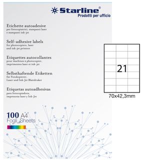 Etichette adesive - in carta - permanenti - 70 x 42,3 mm - 21 et/fg - 100 fogli…
