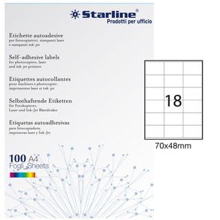 Etichette adesive - in carta - permanenti - 70 x 48 mm - 18 et/fg - 100 fogli -…