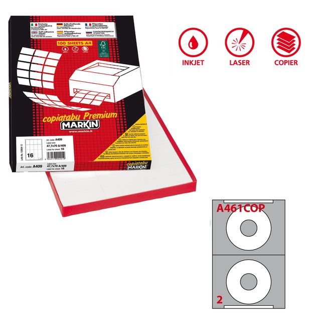 Etichette adesive A/461 - in carta - permanenti - diametro CD 114,5 mm - foro 4…