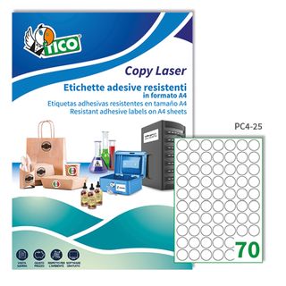 Etichette adesive tonde PC4 - in poliestere - laser - permanenti - diametro 25 …