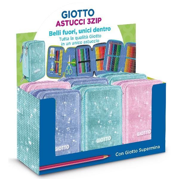 GIOTTO CRYSTAL ESPOSITORE 3 SCOMPARTI CHIUSURA ZIP CON RIEMPIMENTO COLORI ASSOR…