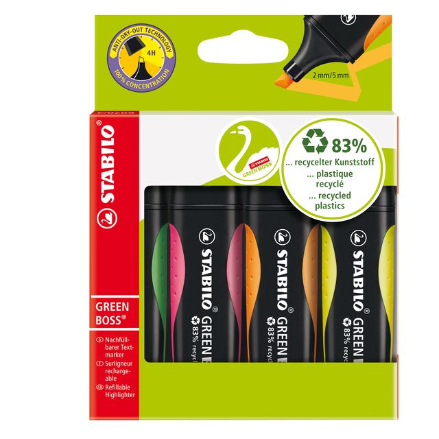 Evidenziatore Green Boss - punta a scalpello - tratto 2 - 5 mm - colori assorti…