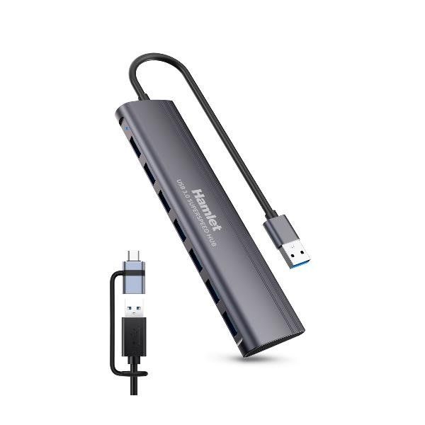 HAMLET HUB USB 3.0 7 PORTE + USB-C ADAPTER