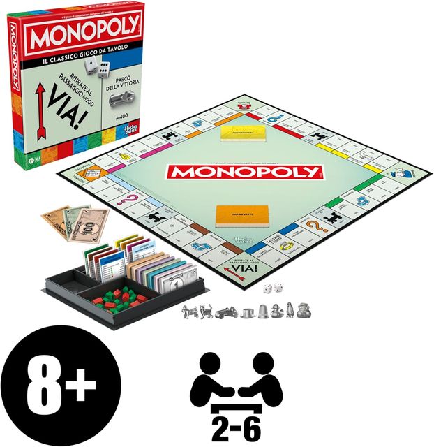 HASBRO - Monopoly Gioco classico da tavolo con vaschetta