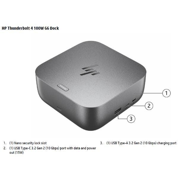 HP Dock Thunderbolt 4 100 W G6, Cablato, Thunderbolt 4, 100 W, 10,100,1000,2500…