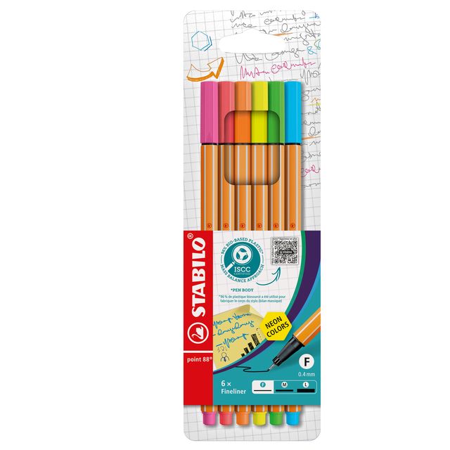 Fineliner Point 88 - tratto 0,4 mm - colori assortiti neon - Stabilo - conf. 6 …