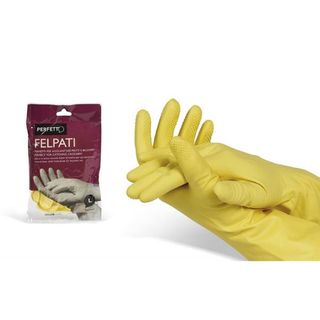 Guanti in lattice - felpati - taglia M/7 - giallo - Perfetto - blister 2 pezzi