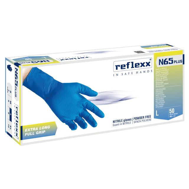 Guanti in nitrile N65 Plus - senza polvere - taglia L - blu - Reflexx - conf. 5…