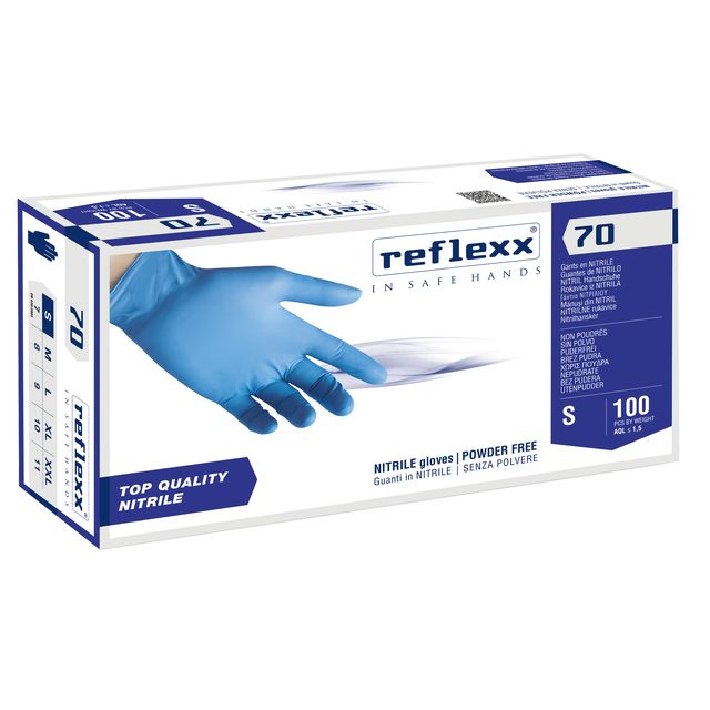 Guanti in nitrile R70 - senza polvere - tg S - azzurro - Reflexx - conf. 100 pe…