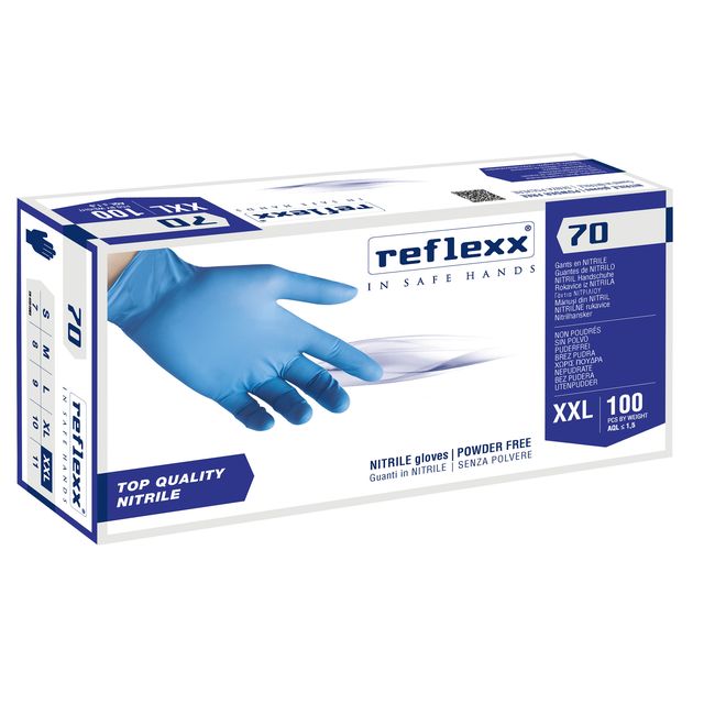 Guanti in nitrile R70 - senza polvere - tg XXL - azzurro - Reflexx - conf. 100 …