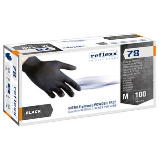 Guanti in nitrile R78 - senza polvere - taglia M - nero - Reflexx - conf. 100 p…