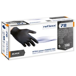 Guanti in nitrile R78 - senza polvere - taglia S - nero - Reflexx - conf. 100 p…