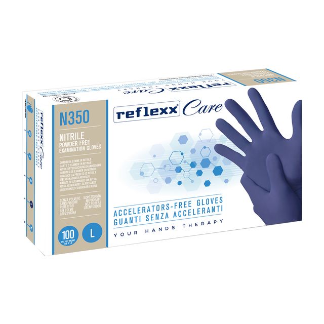 Guanti nitrile ipoallergenici N350 - senza acceleranti - taglia L - blu - Refle…
