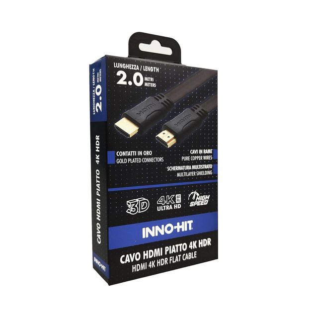 INNO HIT CAVO HDMI PIATTO 4K HDR MASCHIO-MASCHIO 2 MT NERO