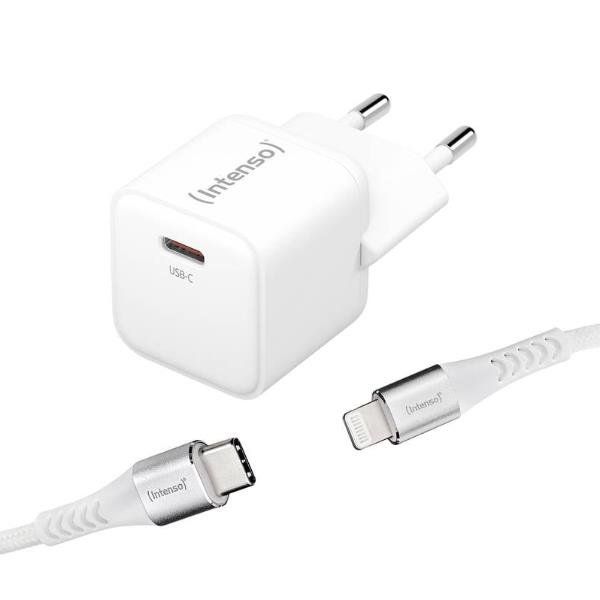 INTENSO POWER CHARGER CARICABATTERIE DA RETE GaN 30 W USB-C + CAVO USB-C BIANCO