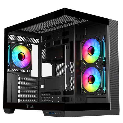ITEK DARK CAVE CURVED CASE GAMING TOWER ATX PANNELLO FRONTALE E LATERALE IN VET…
