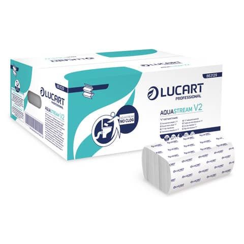 Asciugamano 2 veli Aquastream piegato a ''V'' - conf. 20 pacchetti Lucart Profe…