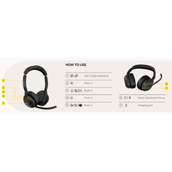 Jabra Evolve2 55 MS Mono - Cuffie con microfono - on-ear - Bluetooth - senza fi…