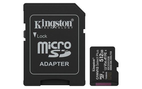 KINGSTON CANVAS SELECT PLUS 512GB microSDXC A1 / Video Class V30 / UHS Class 3 …