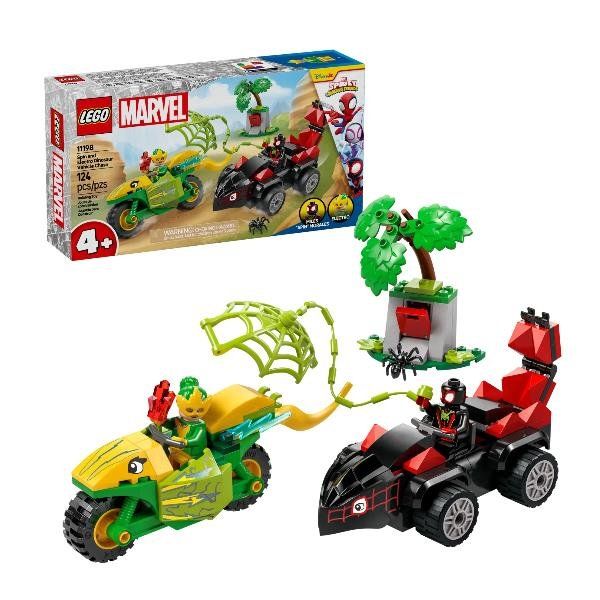 LEGO SPIDEY INSEGUIMENTO SUI DINO VEICOLI DI SPIN ED ELECTRO CON MOTO E MACCHIN…