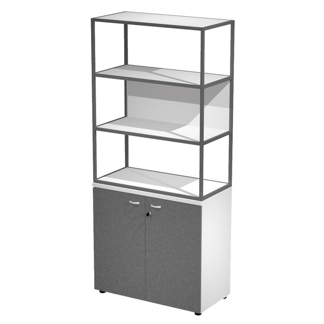 Libreria alta metal + armadio basso Essence - 90 x 46 x 204 cm - Bianco/antraci…