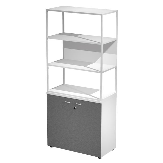 Libreria alta metal + armadio basso Essence - 90 x 46 x 204 cm - Bianco/antraci…