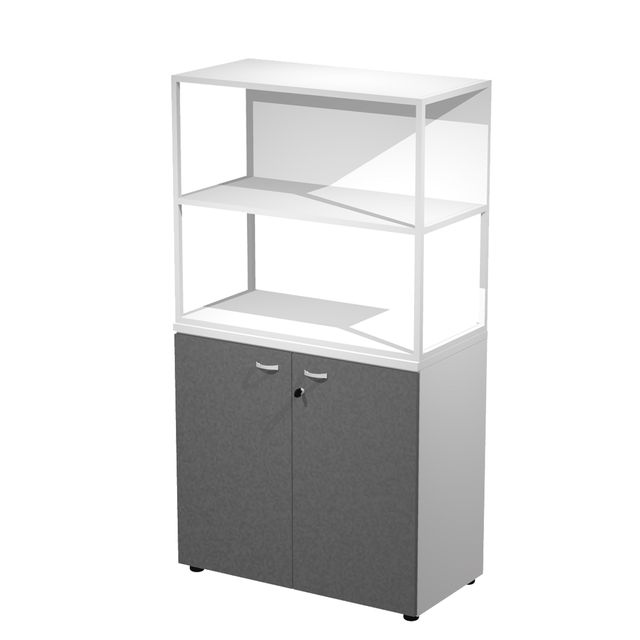 Libreria media metal + armadio basso Essence - 90 x 46 x 165 cm - Bianco/antrac…