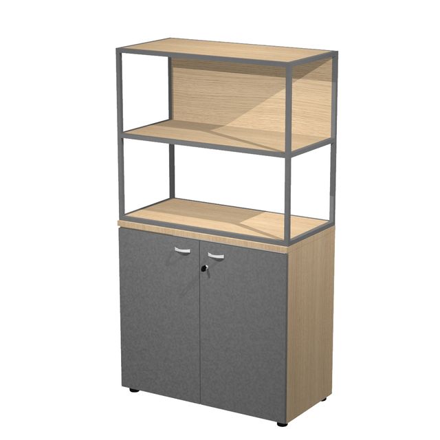 Libreria media metal + armadio basso Essence - 90 x 46 x 165 cm - Rovere/antrac…