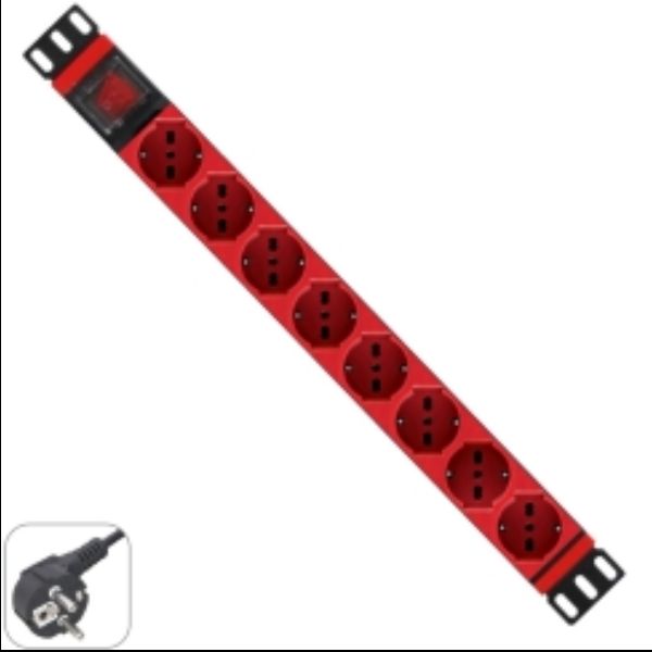 MULTIPRESA 19 POLLICI 1U CON 8 PRESE UNIVERSALI CON SPINE ROSSE