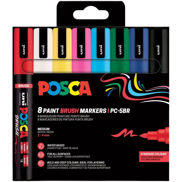 Marcatore a tempera Uni Posca con punta a pennello semi-flessibile 1-4 mm in co…