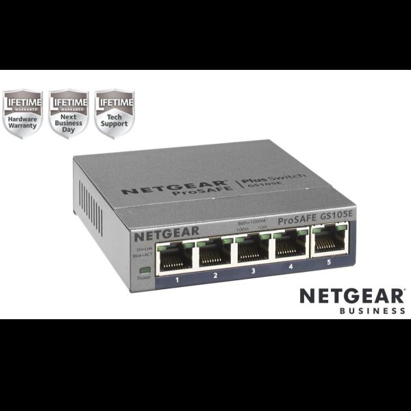 NETGEAR Plus GS105Ev2 - Switch - gestito - 5 x 10/100/1000 - desktop