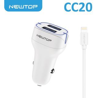 NEWTOP CC20 CARICATORE DA MACCHINA 2USB QC3.0 18W + 18W CON CAVO LIGHTNING